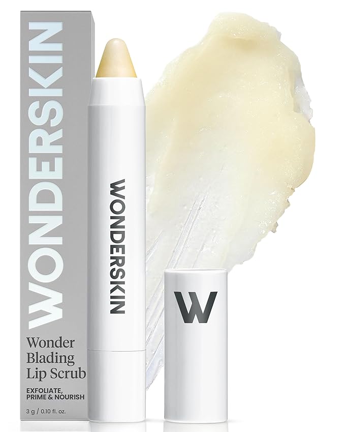 Wonderskin Lip Scrub - 3-in-1 Exfoliator & Moisturizer, Lip Exfoliator Scrub, Hydrating Balm for Soft, Nourished, Flake-Free Lips with One-Step Prep, 0.10oz