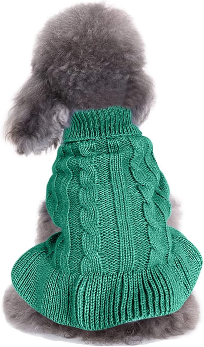 CHBORCHICEN Small Dog Sweaters Knitted Pet Cat Warm Dog Sweatshirt Winter Clothes Kitten Puppy Sweater (S, Dress-Green)