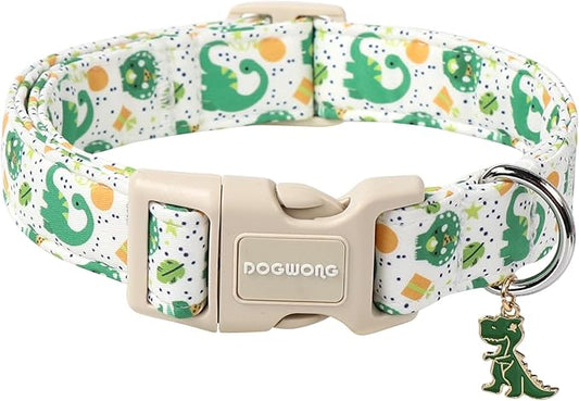 DOGWONG Dinosaur Dog Collar- Cute Summer Dog Collars Adjustable Designer Puppy Dinosaur Dog Collar for Boy Male Small Medium Large Dogs S