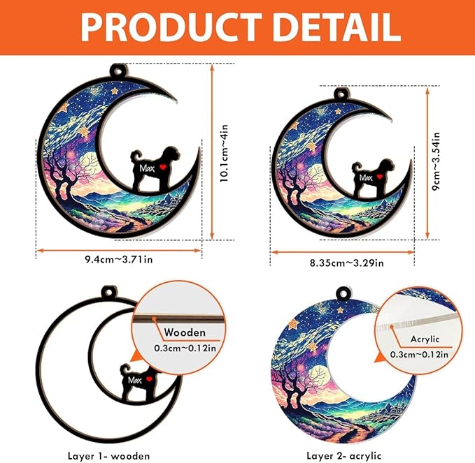 NAZENTI Personalized Dog Suncatcher Memorial Ornament, Dog on Moon for Suncatcher Gifts, Memorial Gift Loss of Dog, Gifts for Dog Lovers Loss of Dog, Memory Remember Dog, Sympathy Dog Window A06