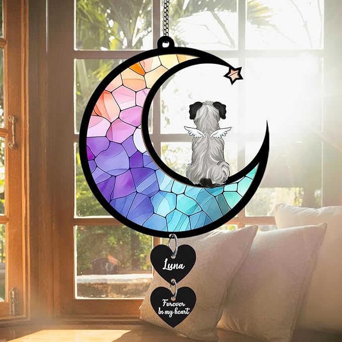 Nazenti Personalized Dog Memorial Suncatchers, Custom Dogs Memorial Ornament, Loss of Pet Hanging Ornaments, Sympathy Gift, Pet Remembrance Gifts for Christmas Tree, Pets Lovers