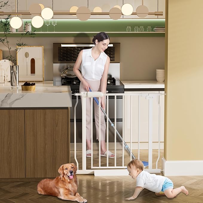 HOOEN Extra Wide Baby Gate for Doorways Stairs 86-105 Inch Wide Pressure Mounted Dog Gates for The House Walk Through Gates Indoor Safety Child Gates for Kids or Pets (86.3"-105")