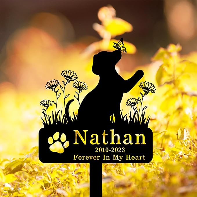 Personalized Flowers Dog Grave Marker Metal Memorial Stake, Custom Paw Butterfly Dog Memorial Grave Marker, Customized Pet Burial Marker for Grave Dog Loss Gifts Dog Statue Memorial Plaque