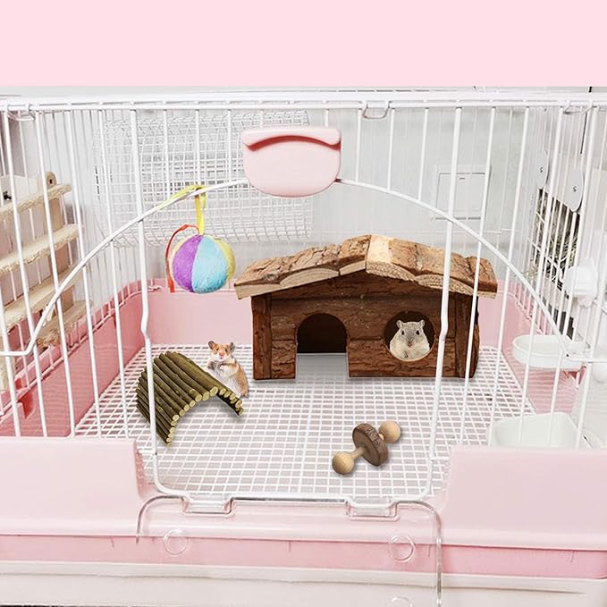 Hamiledyi Hamster Hideout Small Wooden House Natural Wood Rat Hut Hamster Bridge for Dwarf Mouse Playing Hiding
