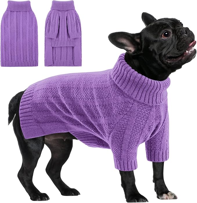 Queenmore Dog Sweaters for Medium Dogs Girls Boys,Soft Dog Sweater Xmas,Turtleneck Pullover Pet Sweaters Knitwear Outfit for Holiday,Knitted Soft Thick Warm Sweater for Bulldog,Dachshund(Purple,M)