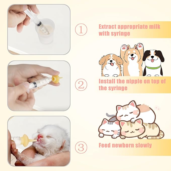 Mini Pet Feeding Bottle and Syringes with Nipples for Small Cat Dog Animals,Kittens, Puppies, Rabbits, Small Animals, Squirrel (Model 5)
