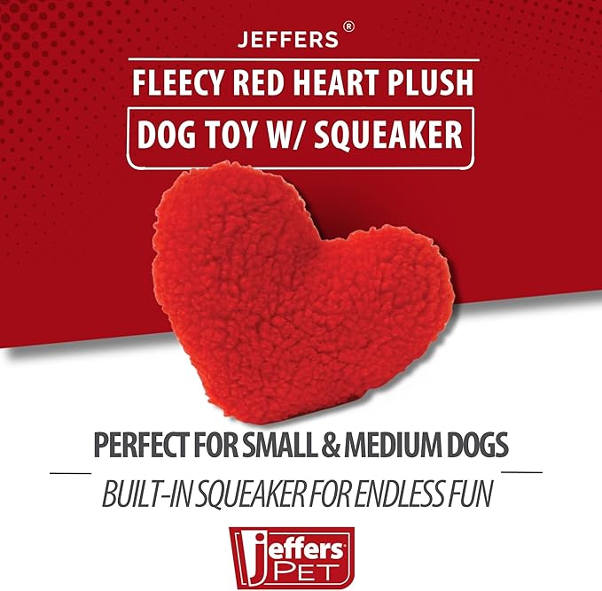 Jeffers Pet Fleecy Red Heart Plush Squeaker Dog Toy, 6.5" - Soft Heart Shaped Fleece Toy for Gentle Play, Plush for Puppies, Idea for Valentine’s Day, Christmas, or Everyday Use