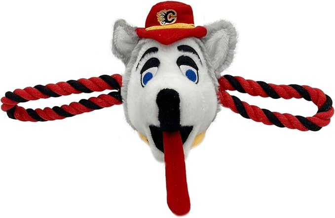 NHL Calgary Flames Mascot Toy for Dogs & Cats. Cute & Entertaining Face with Heavy-Duty Ropes. 7" Chewy Cartoon Toy with Inner Squeaker