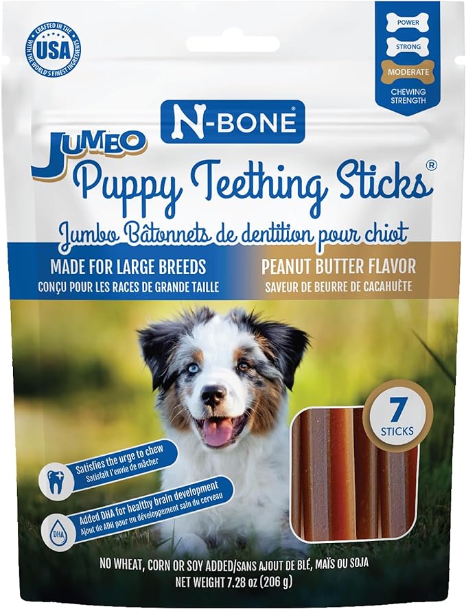 N-Bone Jumbo Puppy Teething Sticks Peanut Butter Flavor Dog Treats, 7 Count 7.28-oz Bag