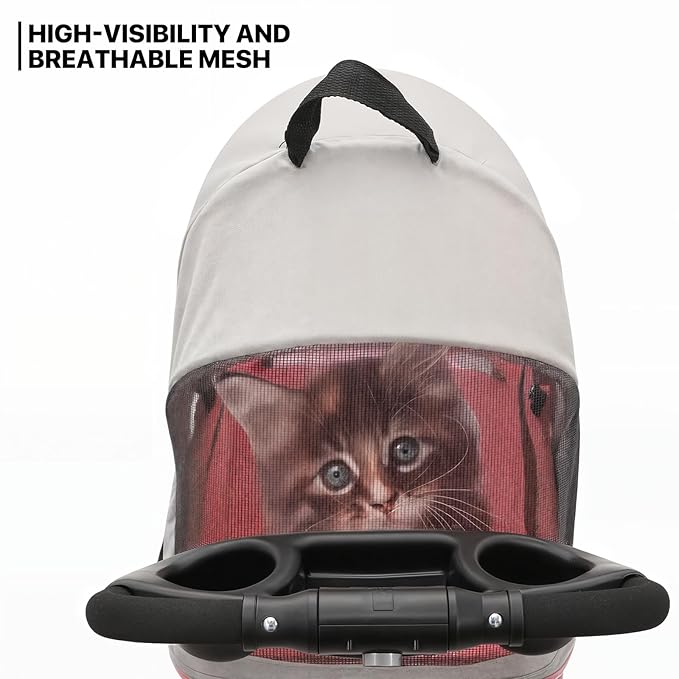 MoNiBloom 3 in 1 Foldable Pet Stroller for Small & Medium Dogs, Detachable Carrier, Car Seat, Push Button Entry, 4-Wheel Jogger for Pets up to 33 lbs, Pink
