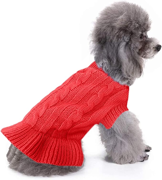 CHBORCHICEN Small Dog Sweaters Knitted Pet Cat Warm Dog Sweatshirt Winter Clothes Kitten Puppy Sweater (XS, Dress-Red)
