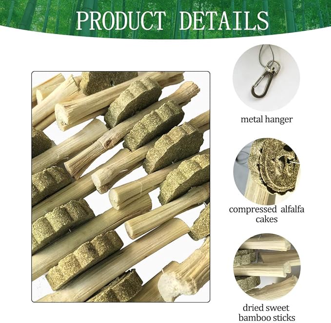 kathson Guinea Pig Treats Hanging Bunny Chew Toys for Teeth Grinding, Organic Bamboo Sticks Natural Rabbit Enrichment Toys for Small Animals Hamster Chinchilla 2 Pack