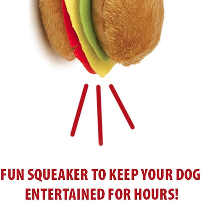 Jeffers Pet Plush American Grill Time Cuisine Dog Toys – 4.5" Squeaky Hamburger Plush Toys for Dogs – Chew, Cuddle, Interactive Play, Soft Durable Fabric, Puppy Gift, Christmas Stocking Stuffer