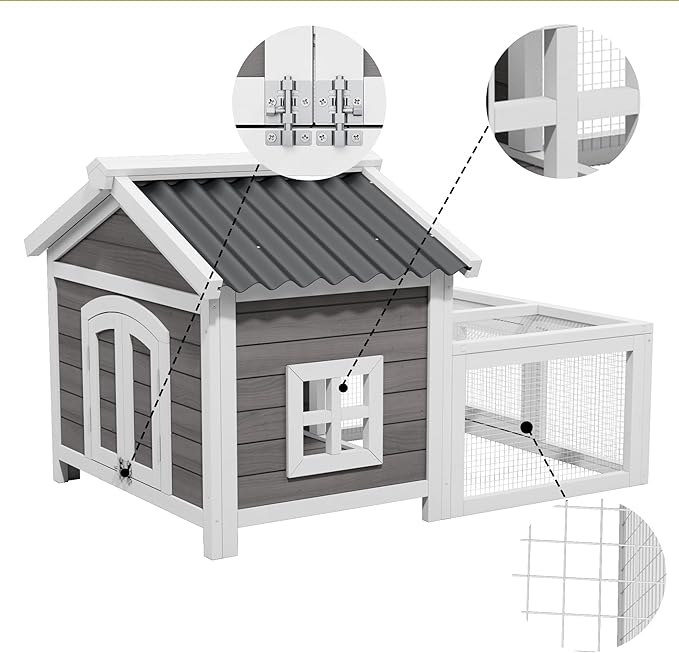 Chicken Coop Wooden Indoor and Outdoor,Hen House Poultry Pet Hutch with 2 Zone,Waterproof roof,Windows and Ventilation Door for Small Animals Habitat