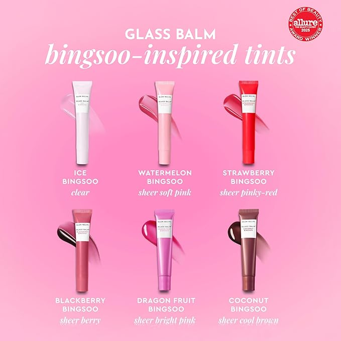 Glow Recipe Glass Balm Lip Treatment - 12Hr Hydrating Lip Balm & Moisturizer with Hyaluronic Acid to Smooth, Plump & Protect from Dryness, High Shine Finish - Clear Tint, Ice Bingsoo (15 ml)
