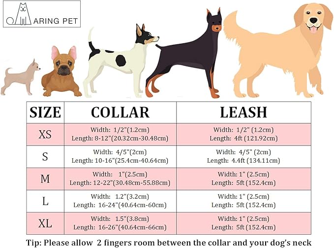 ARING PET Dog Collar and Leash, Velvet Dog Collar and Leash Set, Soft & Comfy, Adjustable Collars for Dogs Medium