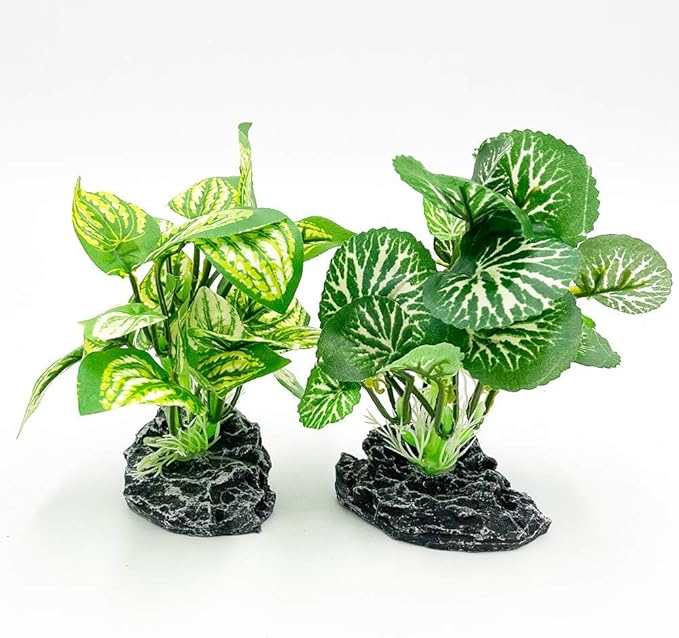 Smoothedo-Pets Aquarium Plants Betta Fish Tank Decorations 4inch/2pcs Soft Silk Artificial Plant Goldfish Waterscape Fish Hides Snake Tank/Reptiles Plants(A-2pcs Set/Green)