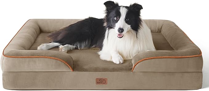 Bedsure Orthopedic Dog Beds Large Sized Dog - Washable Large Dog Cat Bed Waterproof, Comfort Dogs Couch Sofa with Washable Removable Cover, Pet Bed with Nonskid Bottom, Hazel, 35"