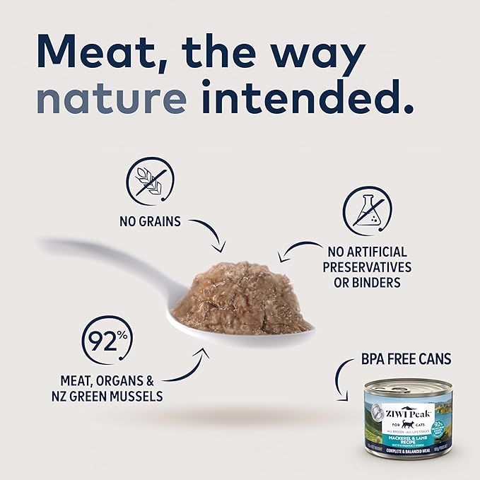 ZIWI Peak Wet Cat Food – All Natural, High Protein, Grain Free, Limited Ingredient, with Superfoods (Mackerel & Lamb, Case of 6, 3oz Cans)