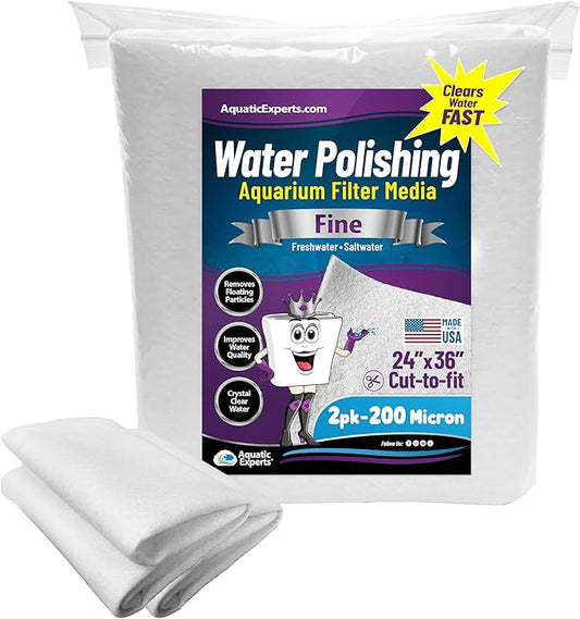 Aquatic Experts Aquarium Polishing Filter Pad, Water Polishing Pad for Aquarium Filters, Filter Floss for Fish Tank Filters, (200 Micron, 24" x 36" - 2 Pack)
