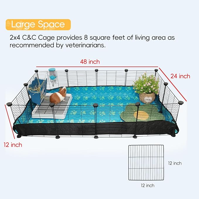 CHEGRON Guinea Pig Cages with Waterproof Bottom Soft Liner DIY 12PCS Metal Panels C&C Cage Small Animal Playpens Portable Pet Playpen Indoor for Rabbit/Bunny/Puppy/Hedgehog Habitat, 48"x24"x12"