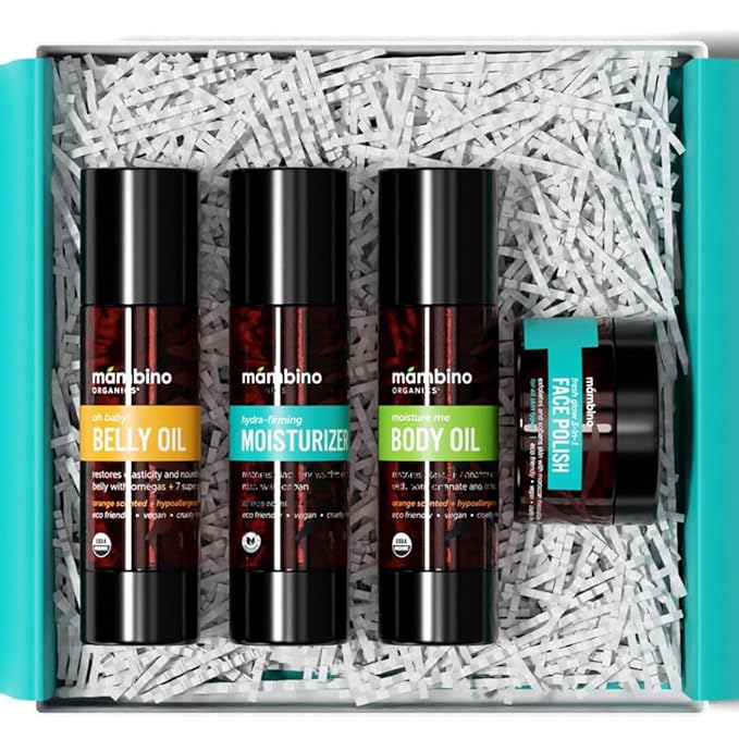 Mambino Organics Second Trimester Set – Skincare Pregnancy Gift Box - Body Oil, Shea Butter, Maternity Essentials