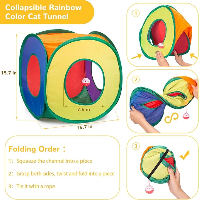 Retro Shaw Cat Toys Pack 33Pcs, Interactive Kitten Toys for Indoor Cats Kitty with Collapsible Play Tunnel Tube Tent Feather Wand Teaser Bell Fuzzy Ball Springs Mouse Toy