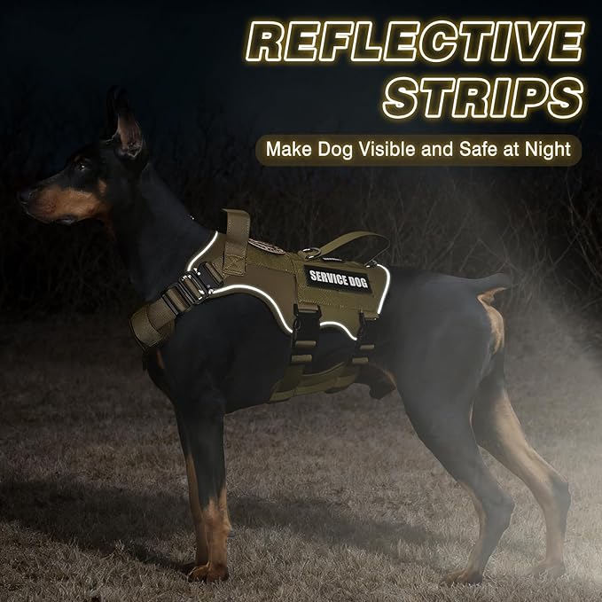 Tactical Service Dog Vest Harness and Leash Set,Heavy Duty Dog Harness with Metal Buckles for Medium Sized Dogs,Adjustable No Pull Pet Vest with Patches for Training Working Hiking,Brown M