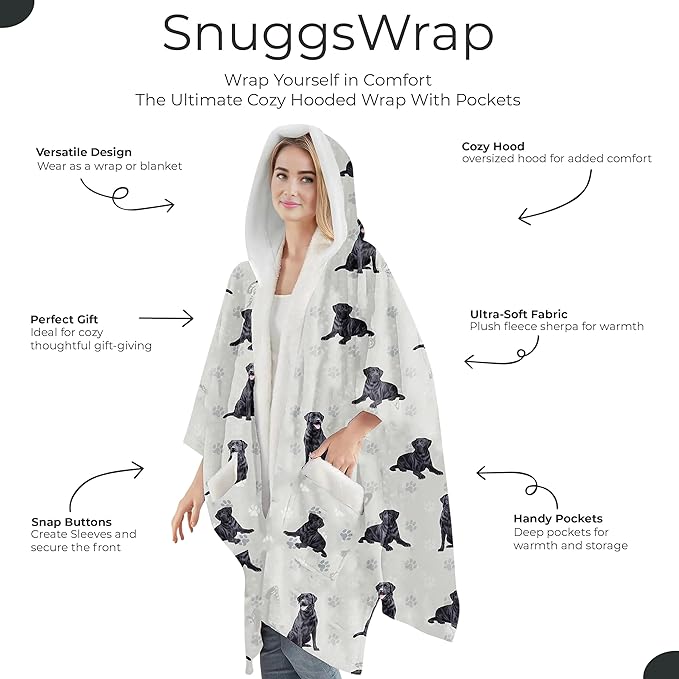 E&S Pets Sherpa Wearable Blanket Hoodie for Women – Soft Fleece Snuggs Wrap – 32 Dog & Cat Breeds – Warm Pet Lover Gifts