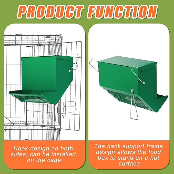 Maxcheck 4 Pcs Rabbit Feeder for Cages Small Animal Food Dispenser with Lid Metal Rabbit Feeders Outside for Guinea Pig(7.7 Inches,Green)