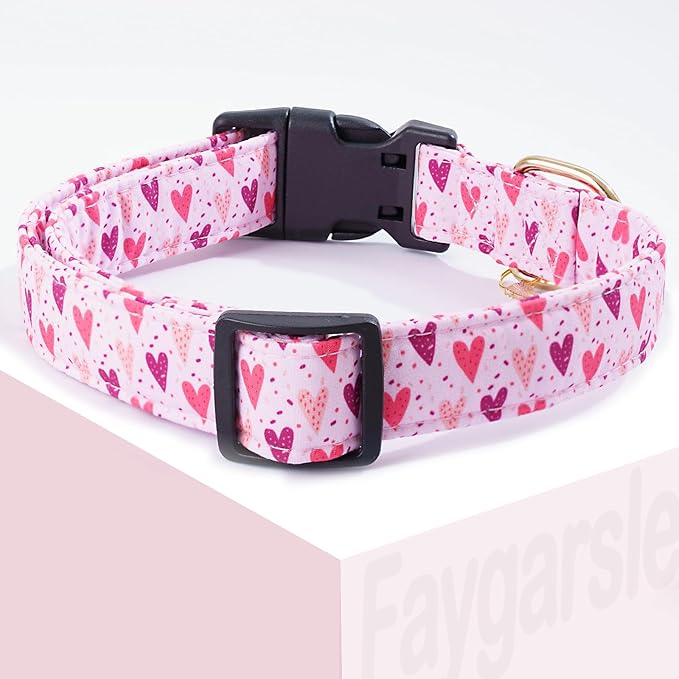 Faygarsle Dog Collar for Small Medium Large Dogs Cute Puppy Collars Valentine's Day Heart Print Dog Collar Pink and Purple Hearts M