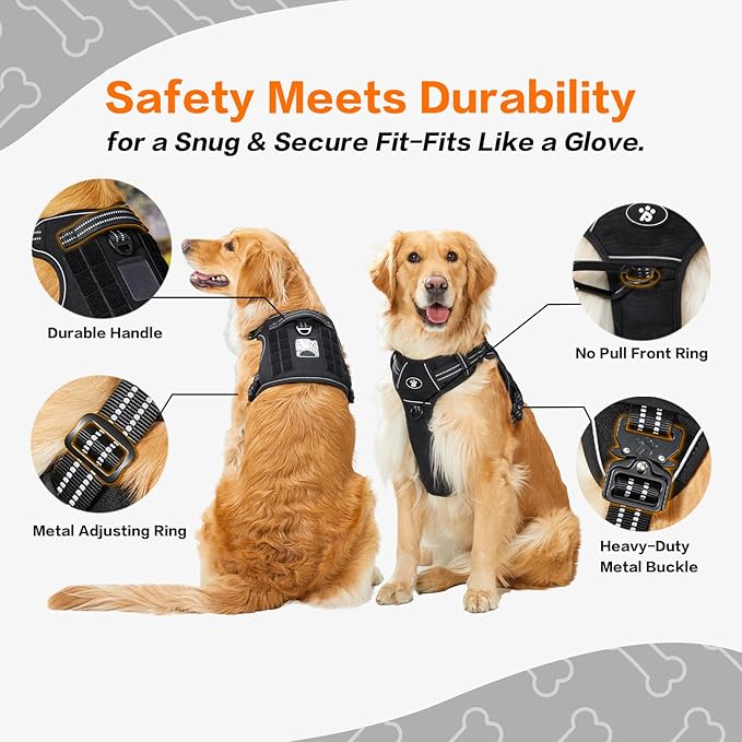 PawsPassion No Pull Dog Harness for Large Dog, Heavy Duty Tactical Adjustable Pet Harness, Voyager Service Walking Ruffwear Vest Harness with Easy Control Handle Ring Reflective Strip (Stealth, XL)