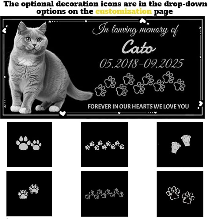 Dog Headstone, Memorial Stone,Black Granite Memorial Garden Stone Engraved with Photo,Pet Headstones Personalized Pet Memorial Stones for Dog,Cat Tombstone (Cat Headstone)