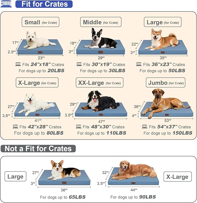 Outdoor All Weather XL Dog Bed, Waterproof Pet Bed for Extra Large Dogs, Orthopedic Egg Crate Foam with Removable Washable Oxford Cooling Cover, 44x32 Inch, Blue