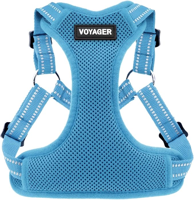 Best Pet Supplies Voyager Mesh Dog Breathable Harness Reflective Stitching, All Weather Adjustable for Walking Training, or Running - Heavy Duty & Durable, Harness (Baby Blue), XS