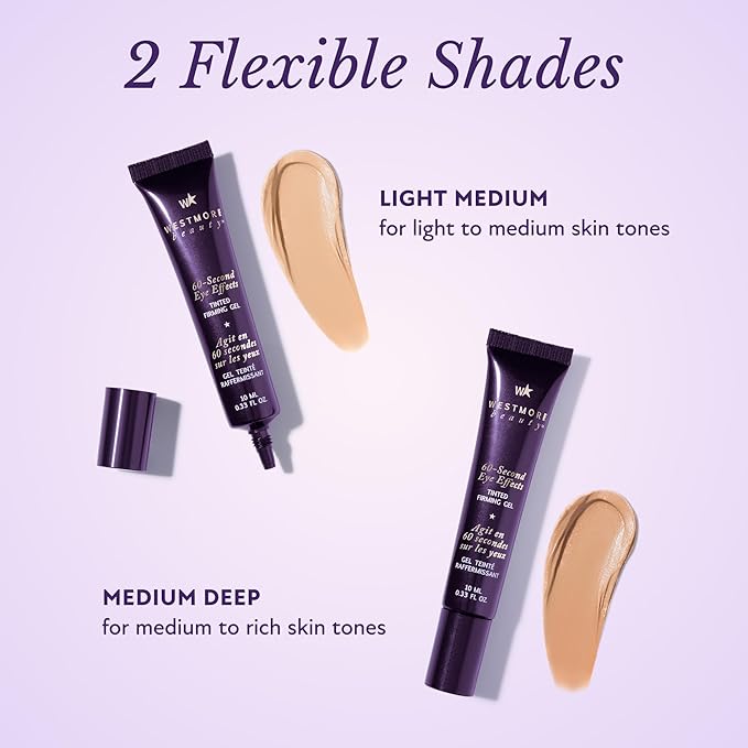 Westmore Beauty 60 Second Effects Tinted Firming Gel - Under Eye Cream For Puffiness And Bags Under Eyes - 10 mL Light to Medium - 0.33 Fl Oz (Pack of 2)