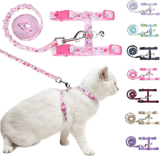 BEAUTYZOO Cat Harness and Leash Set Escape Proof for Walking, Kitten Soft Adjustable Vest Harnesses for Small Medium Large Cats, Easy Control Breathable Plaid Ribbon Nylon for Outdoor Indoor Use