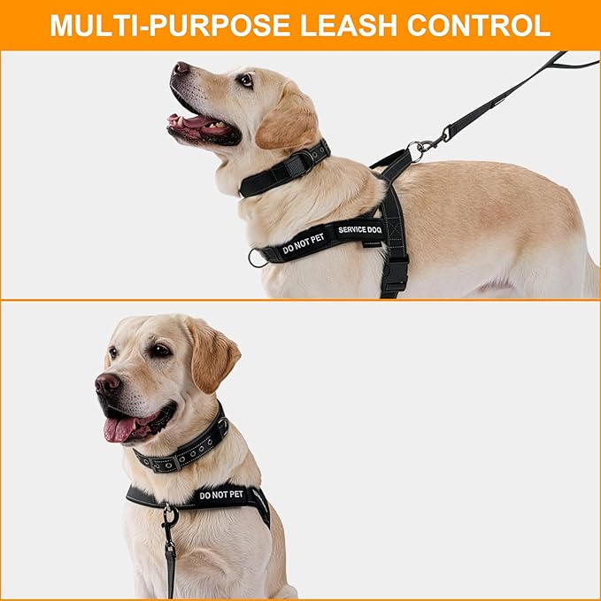 Annchwool No Pull Dog Harness,Heavy Duty Reflective Collar & Leash Set-Leash with Double Handle & Car Seatbelt Clip-Easy Control for Walking Training Medium Large Size Dogs(Black,XL)
