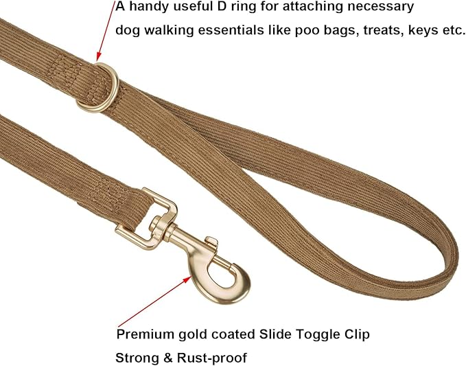 Soft Corduroy Dog Collar and Leash Set Adjustable Durable Dog Collars with Metal Buckle and Lead for Large Dogs,Brown