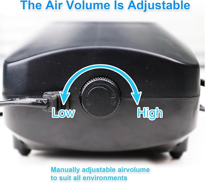 Coospider Upgrade 8W Aquarium Air Pump, Ultra Quiet Aquarium Bubbler, Dual Outlet Fish Tank Bubbler Adjustable Airflow for Large Aquarium Oxygen Generator with Air Stone for 20-600 Gallon