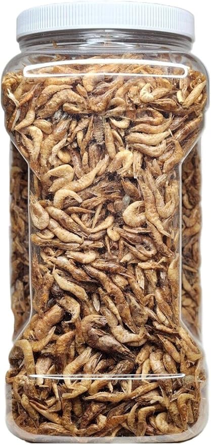 Aquatic Foods Inc. Red Shrimp-Freeze Dried 1/2" to 1 &1/4" Floating Red River Shrimp for All Tropicals, Turtles, Koi & Pond Fish, Rodents…1-lb Lg Jar