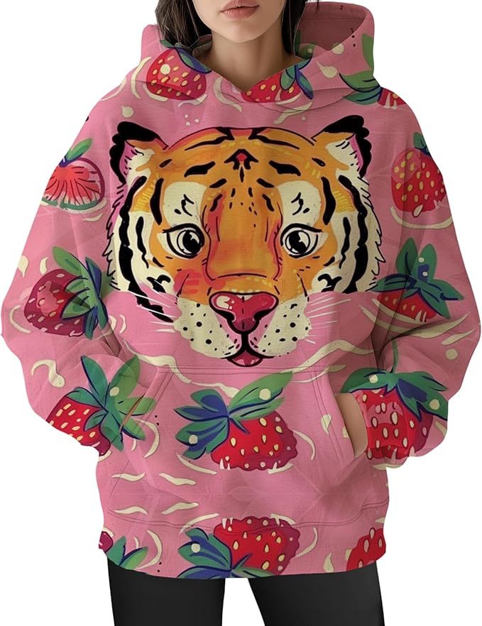 Womens Funny Cat Hoodies Oversized Graphic Hooded Sweatshirt for Women Fall Plus Size Pullover Hoodie Y2K