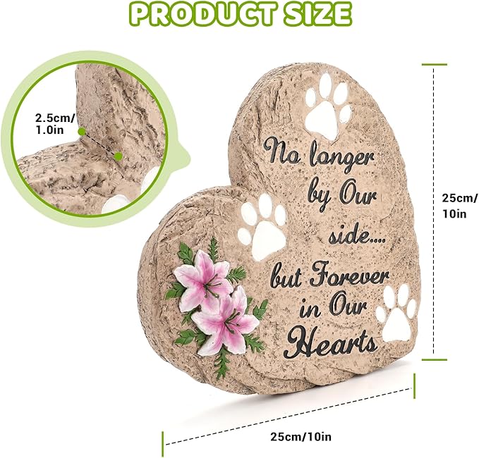 Dog Memorial Gifts for Loss of Dog Sympathy Gift, Heart Shaped Pet Memorial Gifts for Dogs, Pet Dog Memorial Stone Dog Remembrance Bereavement Passing Away Gifts for Indoor, Outdoor, Garden (10 inch)