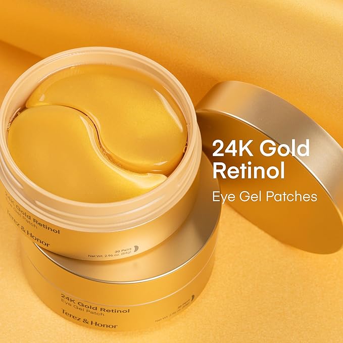 TEREZ & HONOR 24K Gold Retinol Under Eye Patches - 60 Korean Hydrogel Eye Masks with Collagen Peptide for Wrinkles, Dark Circles, Puffy Eyes, Radiance & Firming - Self Care, Gifts for Women and Men