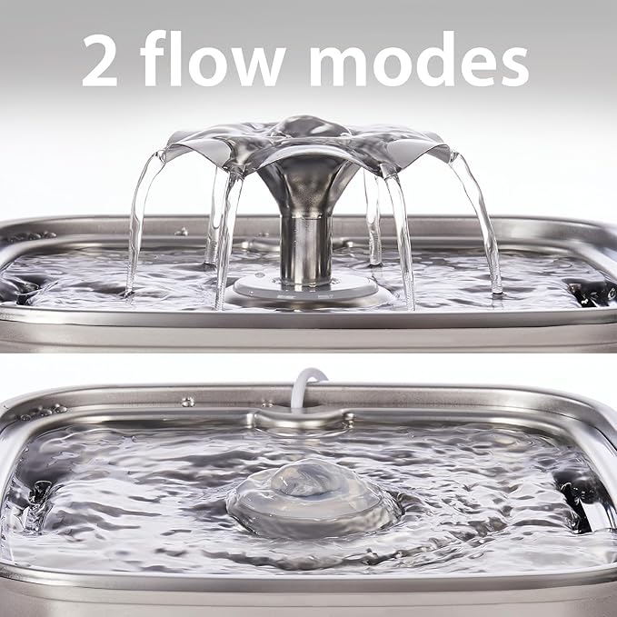 Veken Innovation Award Winner Stainless Steel Cat Water Fountain, 108oz/3.2L Automatic Pet Fountain Dog Water Dispenser with 3 Replacement Filters & Silicone Mat for Cats, Dogs, Multiple Pets (Silver)