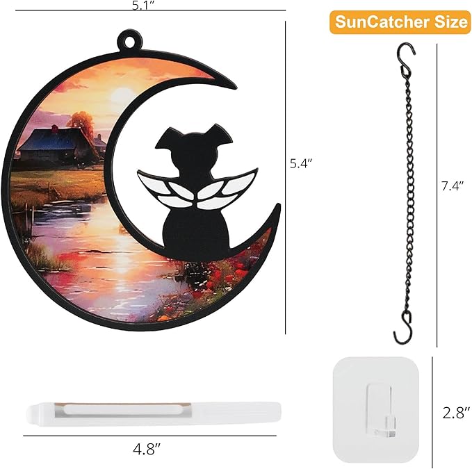DIY Angel Dog Memorial Suncatcher with Sympathy Card, Engraved Pet Memorial Ornament, Dog Death Sympathy Gifts, Personalized Pet Memorial Gifts - Countryside Sunset