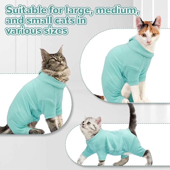 Sticky Hair Cat Clothes, Breathable & Lightweight, Reduces Shedding Fur Pajamas, Full Body Long Sleeve Surgical Bodysuit, Stop Licking & Shedding Blue XL