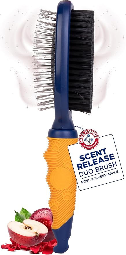Arm & Hammer Deodorizing Pin & Bristle Dog Grooming Brush with Fragrance Transfer Technology – Scented 2-in-1 Dog Brush for Detangling & Shedding, Pet Brushes for Dogs, Sweet Apple & Rose Scent