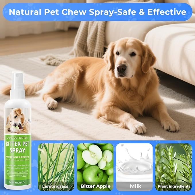 Anti-Chew Spray for Dogs and Cats(5.92 fl oz), Bitter No Chew Training Aid to Stop Chewing, Licking & Marking, Dog Deterrent Spray for Furniture Protection, Indoor & Outdoor Use