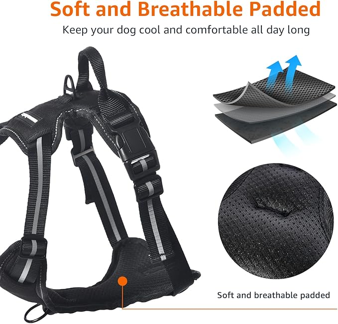 Amazon Basics No-Pull Dog Harness, Adjustable Soft Padded Vest with Reflective Stripes, X-Large, Black